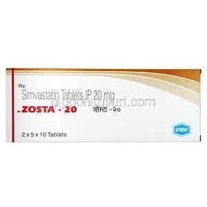 ゾスタ,シンバスタチン 20 mg, 錠剤, 箱表面