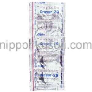 テルミサルタン(ミカルディスジェネリック), Cresar 20mg 錠 (Cipla) 包装