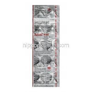 タズロック H, テルミサルタン 80 mg / ヒドロクロロチアジド 12.5mg, 錠剤, シート情報