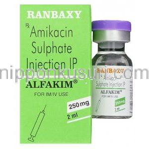 アミカシン（ビクリン ジェネリック）, Alfakim, 250mg 2ml 注射 (Ranbaxy)