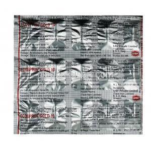 エコスピリン ゴールド,　アスピリン 75 mg  / アトルバスタチン 10mg / クロピドグレル75 mg, カプセル, シート情報