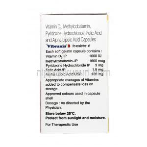 ヴィブラニア D, メチルコバラミン (メコバラビン), ピリドキシン(ビタミンB6), ビタミンD3, 葉酸, カプセル,  箱情報