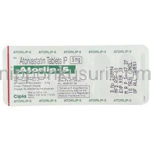 アトルバスタチン (リピトール ジェネリック) , Atorlip 5 mg 錠 包装