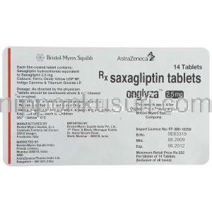 サクサグリプチン（オングリザ） 2.5mg 錠 (Bristol-Myers Squibb) 包装裏面