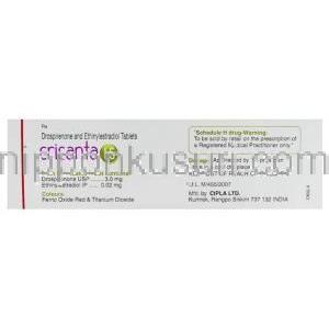 ドロスピレノン/エチニルエストラジオール配合(ヤスミン ジェネリック), Crisanta, 3m 0.03mg 錠 (Cipla