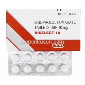 ビソプロロール (メインテートジェネリック), Biselect,  10 mg 錠 (Intas)