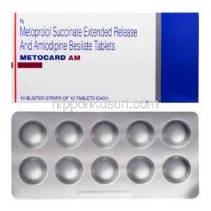 メトカードAM (コハク酸メトプロロール/ アムロジピン) 箱、錠剤