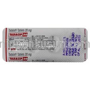 タダシップ（タダラフィル） 20mg 錠 (Cipla) 包装裏面