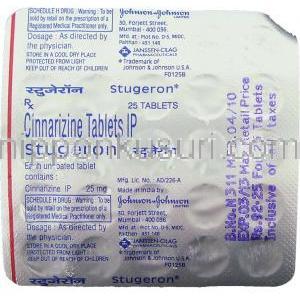 シンナリジン, Stugeron Forte, 25 mg 錠 (Johnson and Johnson) 包装