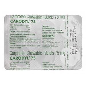 カプロフェン, カロディル Carodyl, 75mg チュアブル錠 (Sava Medicare) 錠剤裏面