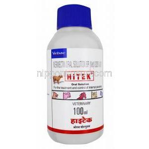 ハイテック 馬羊用内服液, イベルメクチン 0.8mg/ml/ ベンジルアルコール 0.02ml/ml, 馬羊用内服液 100mL, 製造元：Virbac, ボトル表面（新包装)