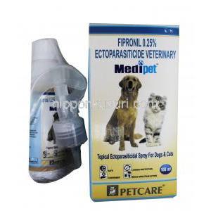 メディペット, フィプロニル0.25%, 外用スプレー（犬、猫用）100ml, 箱, ボトル