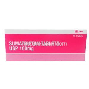 スマトリプタン錠　100mg(USP), 錠剤, Sava製,箱表面