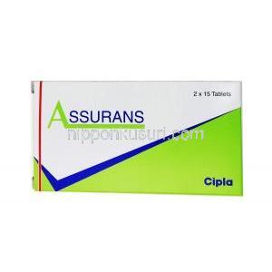 シルデナフィル （レバチオジェネリック）, アシュランス Assurans 20mg 錠 (Cipla)  箱, 表面