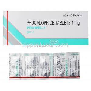 プルーウェル, プルカロプリド　1mg, 錠剤, 製造元：インタス, 箱, シート