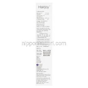 ヘアジョイ 頭皮外用液 (ミノキシジル/ アミネキシル) 箱側面、成分情報