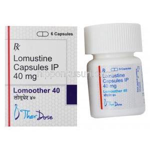 ロモーザー, ロムスチン カプセル IP 40mg, 6カプセル, 製造元: Therdose Pharma, 箱, ボトル表面