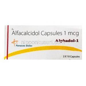 アルファカルシドール-1, アルファカルシドール カプセル 1mcg, 製造元:Panacea Biotec,　箱表面