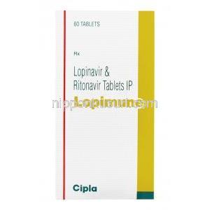 ロピミューン Lopimune, カレトラ ジェネリック, ロピナビル・リトナビル 配合 錠 (Cipla) 箱