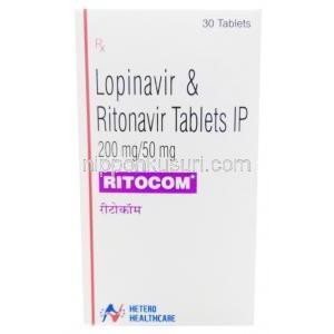 カレトラジェネリック, リトコム, ロピナビル 200mg/ リトナビル 50mg, 30錠入り, 箱