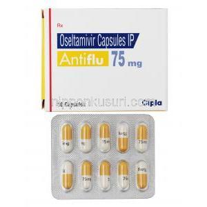 アンチフル, リン酸オセルタミビル (タミフル ジェネリック) 75mg (Cipla) カプセル, 箱