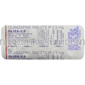 オランザピン(ジプレキサザイディス/ジプレキサジェネリック), Oliza, 2.5mg 錠 (Intas) 包装裏面