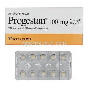 プロゲスタン (プロゲステロン) 100mg 箱、カプセル