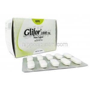 グリフォル (メトホルミン) 1000 mg, 100 錠 箱、錠剤