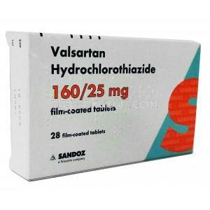 バルサルタン/ ヒドロクロロチアジド, バルサルタン 160mg/ ヒドロクロロチアジド 12.5mg, 28錠, 箱側面