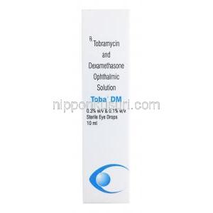 Toba DM Eye Drops, Dexamethasone 0.1%/ Tobramycin 0.3% 10ml, Sun Pharma box front presentation