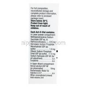 Solu-Medrol Injection, Methylprednisolone Sodium Succinate for Injection, 125mg 2ml, Pfizer, box side presentation with information