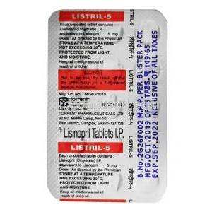 リストリル,リシノプリル 5mg 錠, シート裏面情報