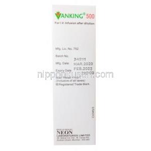 Vanking Injection, Vancomycin I.V. Infusion after dilution, 500mg, 1000mg , box back presentation