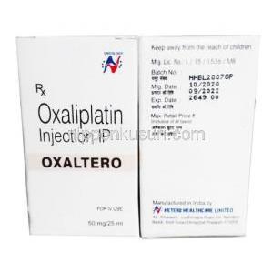 オキサルテロ 注射, オキサリプラチン 50 mg, 注射, 製造元：Hetero Healthcare, 箱