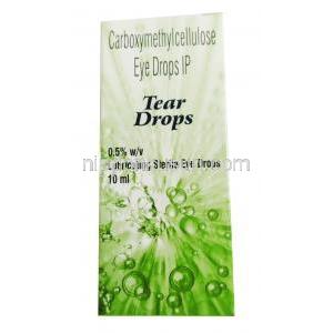 ティアードロップス 点眼薬, カルボキシメチルセルロース 5 mg/mL, 点眼薬 10mL, 製造元：Sun Pharmaceutical Industries, 箱表面(新包装)