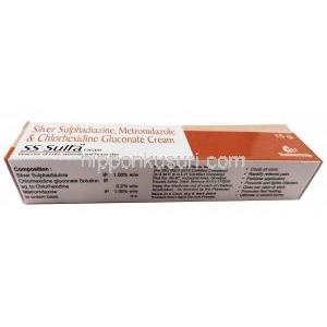 エスエス サルファ クリーム, スルファジアジン銀 1% / グルコン酸クロルヘキシジン 0.2% / メトロニダゾール 1%, 15g, 箱表面
