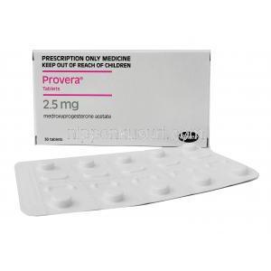 プロベラ, メドロキシプロゲステロン 2.5mg 箱、錠剤