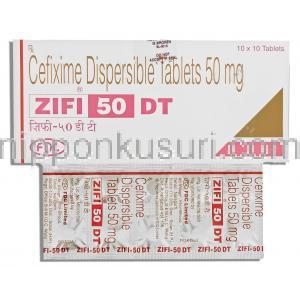 ジェネリック・スプラックス, セフィキシム, Zifi,  50 mg 錠 (Intas)　箱＆包装