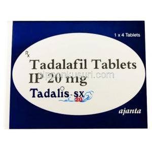 Tadalis SX, Tadalafil 20 mg, Ajanta Pharma, box front presentation