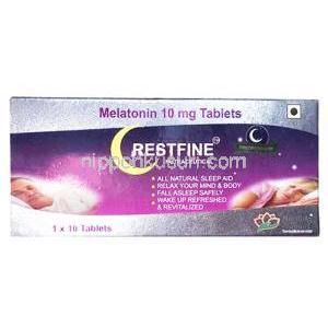 レストファイン, メラトニン 10mg,錠剤 製造元：Healing Pharma India, 箱表面