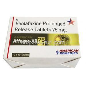 アフェクサーXR, ベンラファキシン,  徐放性錠, 75mg, 製造元：American Remedies,箱表面