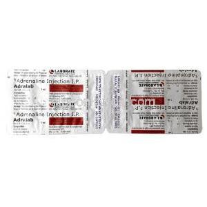 アドララボ 注射, アドレナリン 1mg,注射1ml, 製造元：Laborate, シート情報