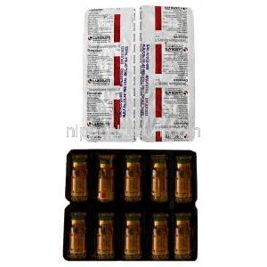 デキサラボ注射, デキサメタゾン 4mg, バイアル 30 mL, 製造元：Laborate Pharmaceuticals, 箱表面（1箱25本）
