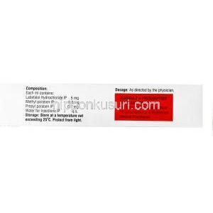 Lobet Injection,Labetalol 20mg Injection 4ml, Samarth Life Sciences, Box back presentation