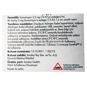 Omnitrope Injection, 5mg/1,5ml (15IU),Sandoz , Box side presentation