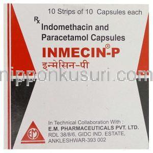 インドメタシン / アセトアミンフェン, Inmecin-P,  25MG/ 325MG カプセル (E.M. Pharma) 箱