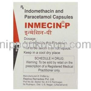 インドメタシン / アセトアミンフェン, Inmecin-P,  25MG/ 325MG カプセル (E.M. Pharma) 製造者情報