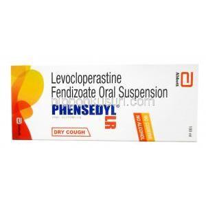 フェンセディル LR 経口懸濁液, レボクロペラスチン 20mg /5ml,100ml, 製造元：Abbott, 箱表面