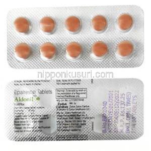 アルドニル,エパルレスタット50mg, 錠剤, 製造元：Zydus, シート情報, 製造元情報, 成分, 製造番号, 製造日, 消費期限