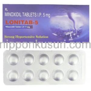 ミノキシジル（ロニテン ジェネリック）, Lonitab, 5mg 錠 (Intas)